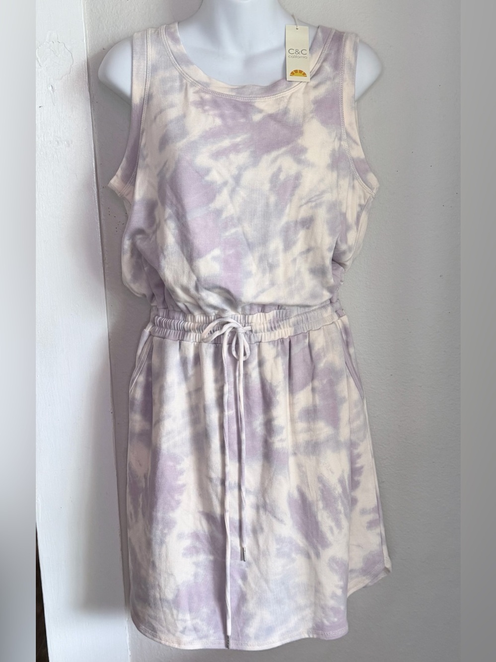 NWT C&C California  purple white tie-dye romper Size M